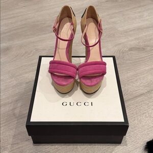 Gucci Pink and Tan Platform Sandals